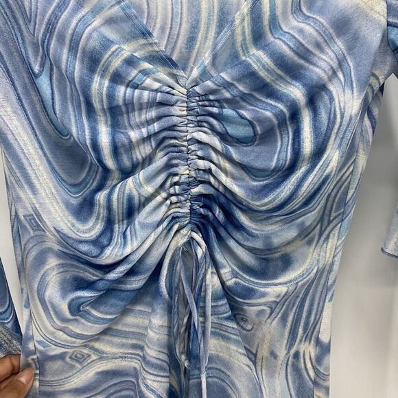 Retro Y2K marbled semi sheer adjustable top flowy sleeves form fitting sz S - Picture 4 of 7